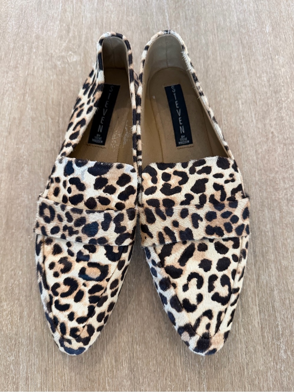 Steve Madden Leopard Print Pointed Toe Loafers - Tan, Black - Picture 2 of 7
